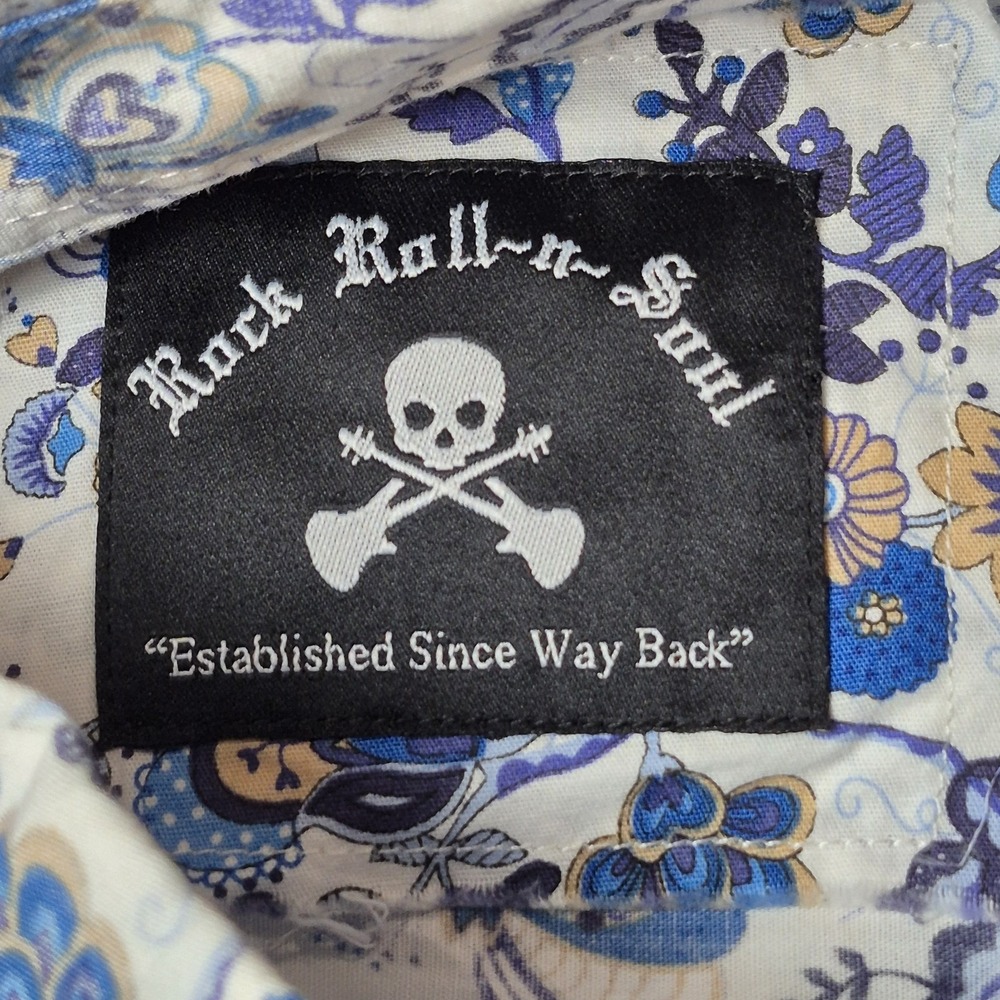 Rock Roll n Soul Mens XL Floral Paisley Shirt Blue Western Button Up Cowboy NWT - Picture 6 of 7